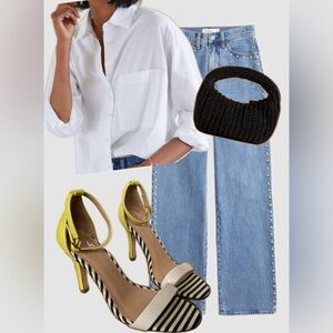 Lina Black and White Striped Heels